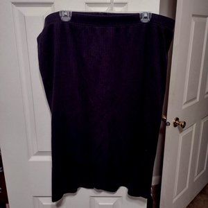 Black Ribbed Pencil Skirt with Slit